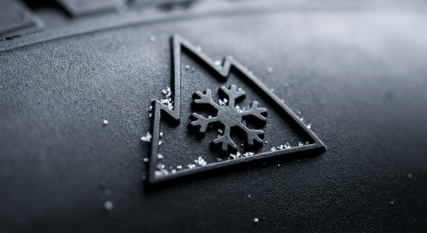 Macro of the three-peak mountain snowflake symbol moulded into a tire sidewall