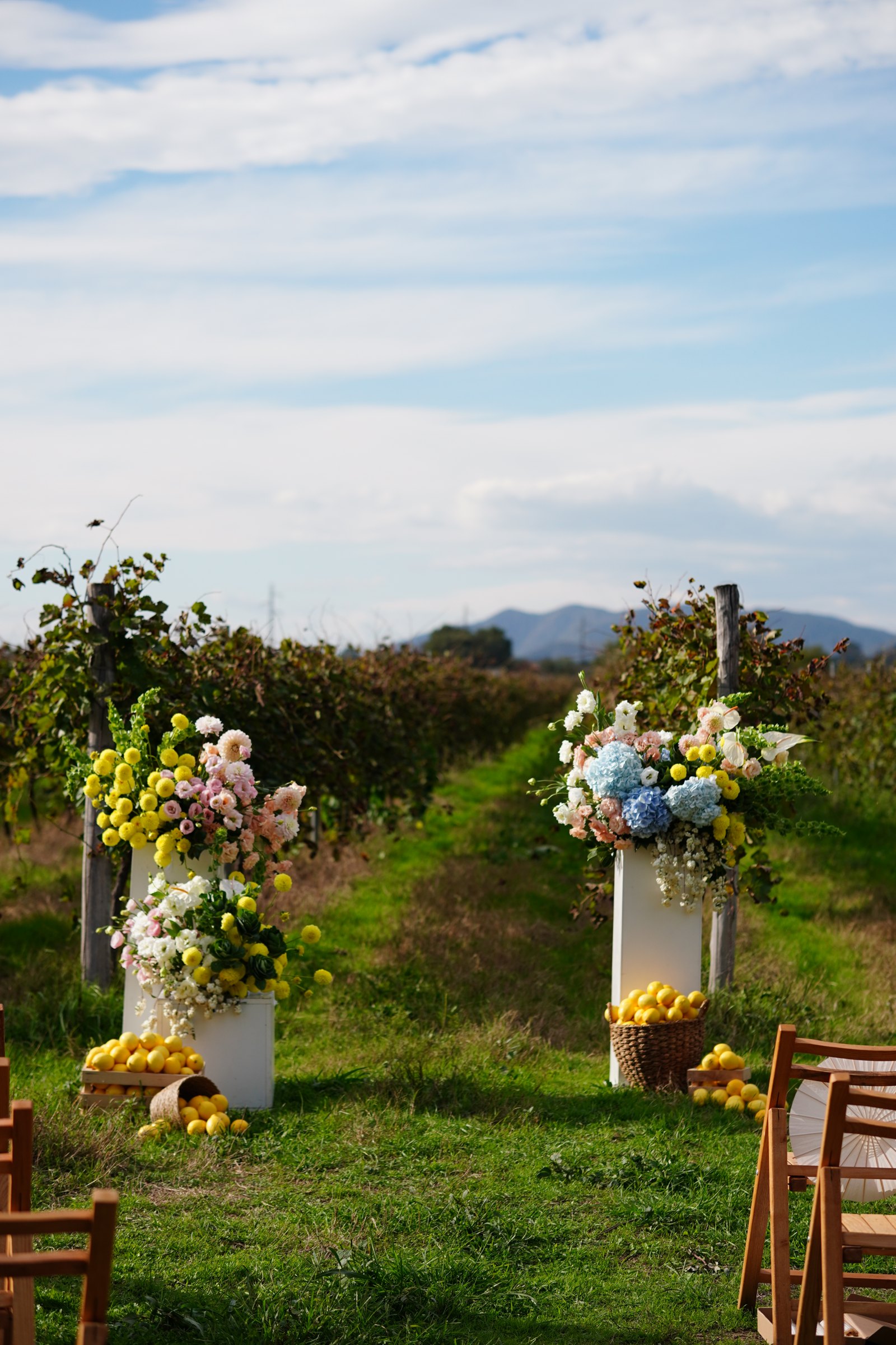 Ceremony florals above the valley