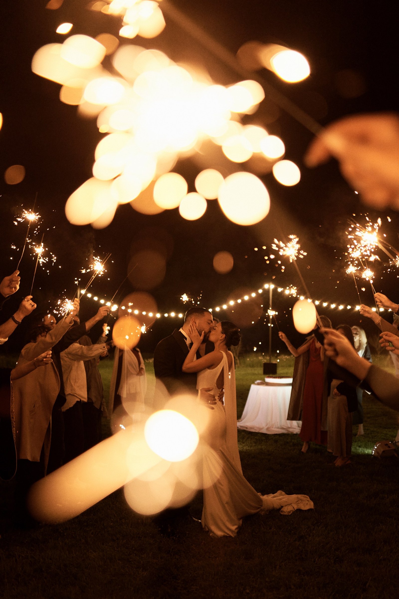 Sparklers over the night lawn