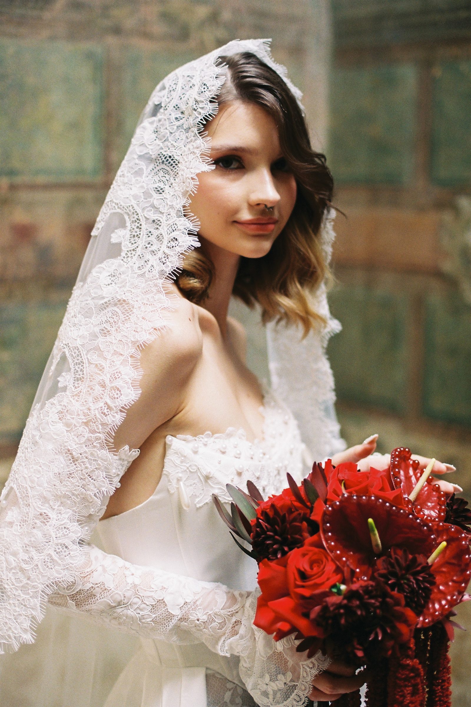 Mantilla, before the church