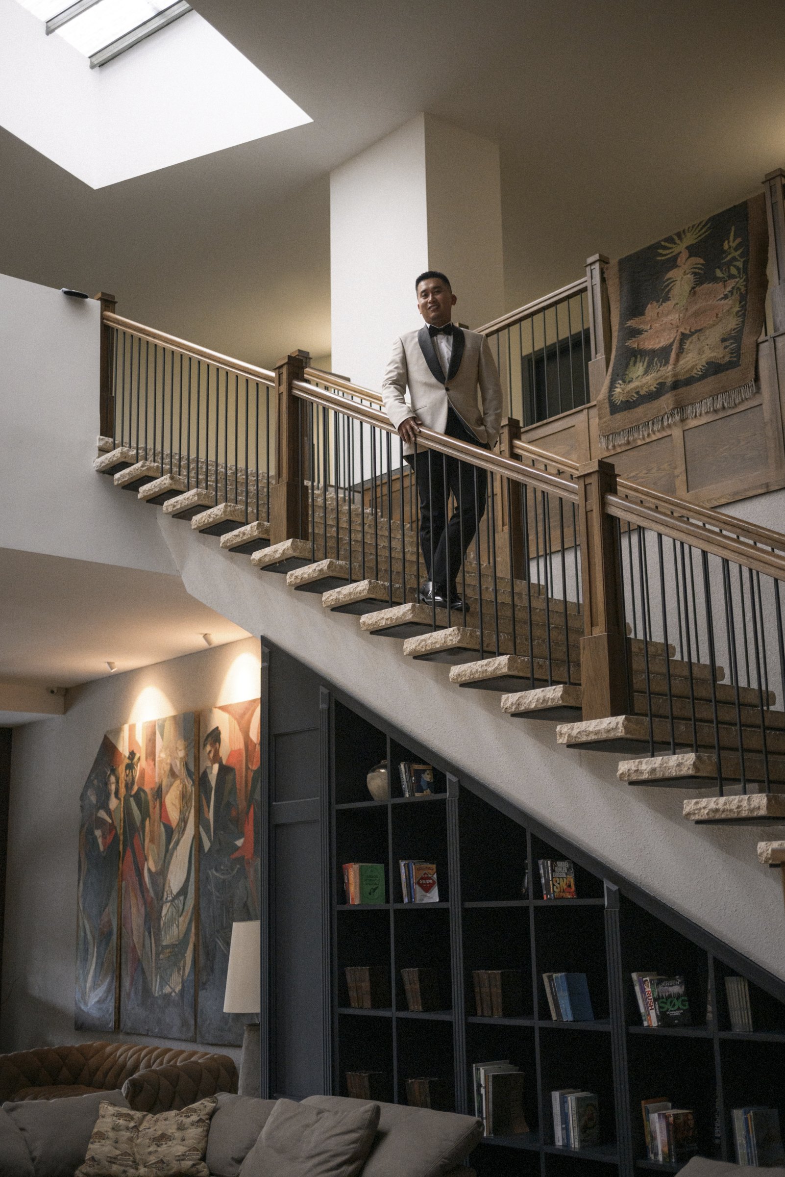 The groom on the hotel staircase