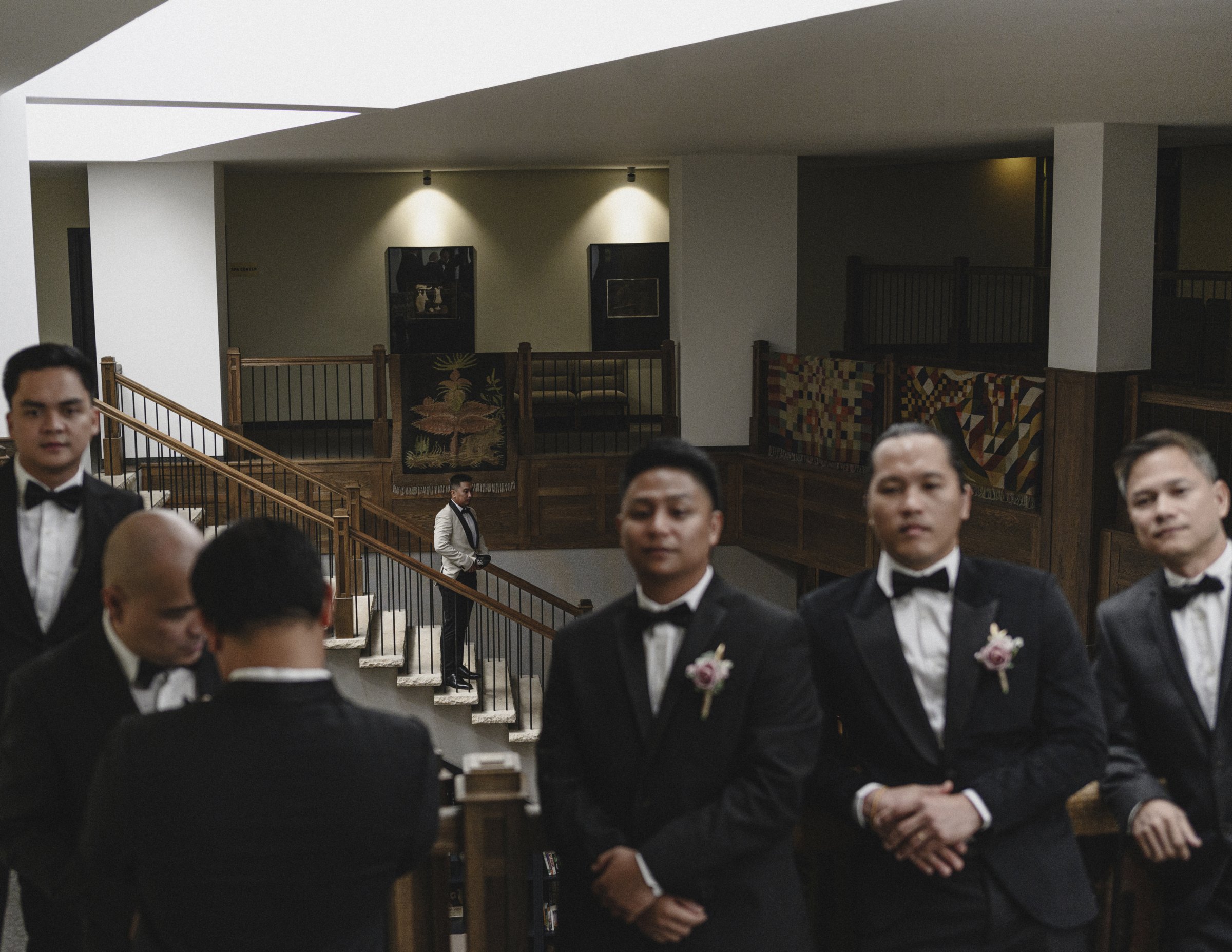 The groomsmen gather in the lounge