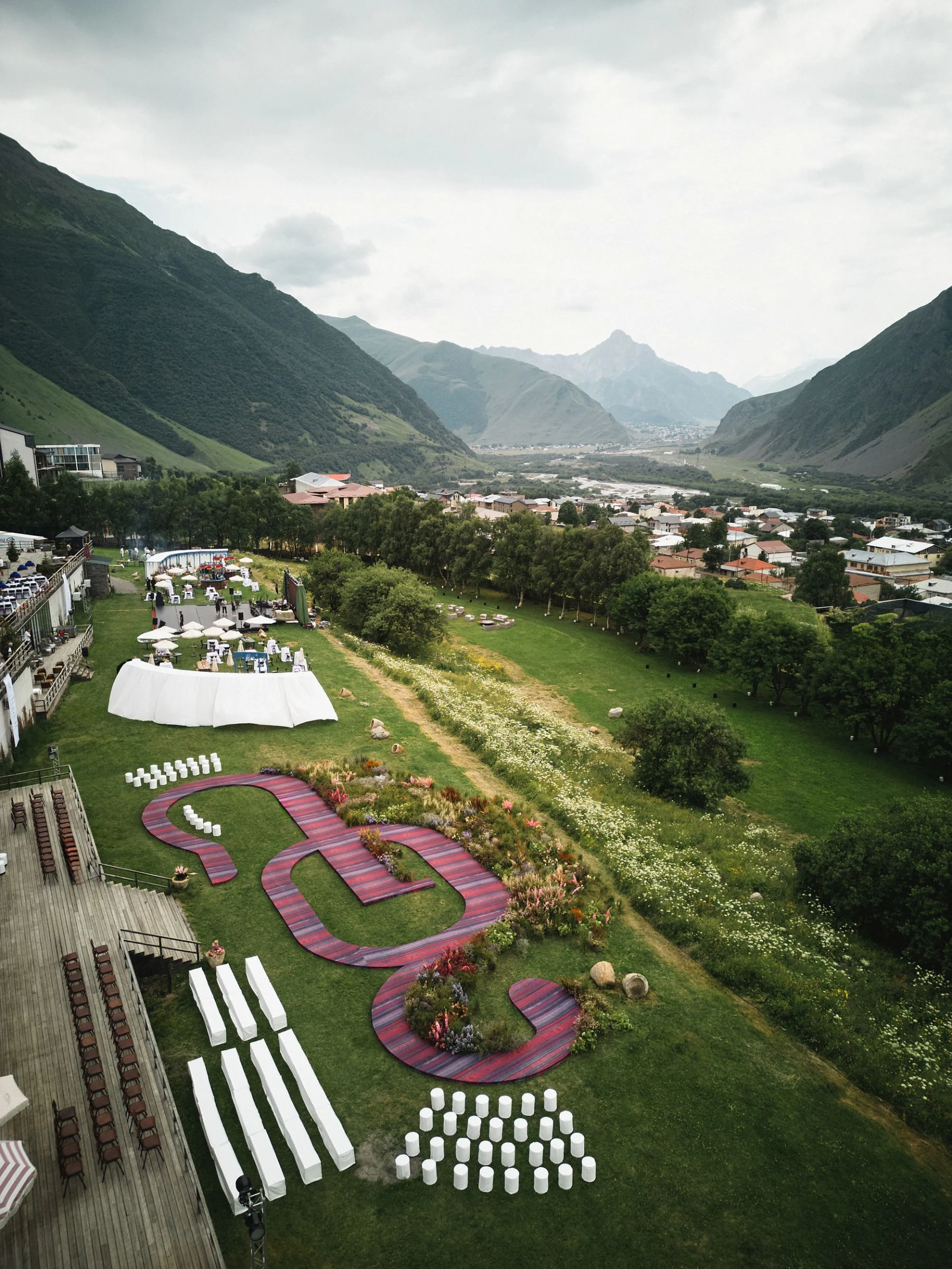 The ceremony site above the Kazbegi valley, drone view